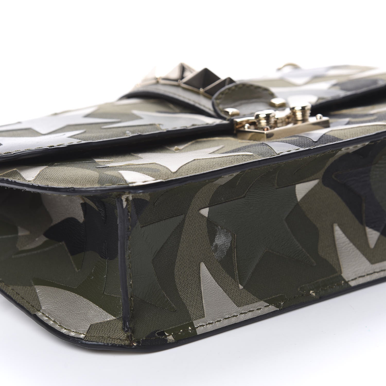 Valentino Garavani Nappa Canvas Camustars Medium Glam Lock Rockstud Flap Green 8 of 10