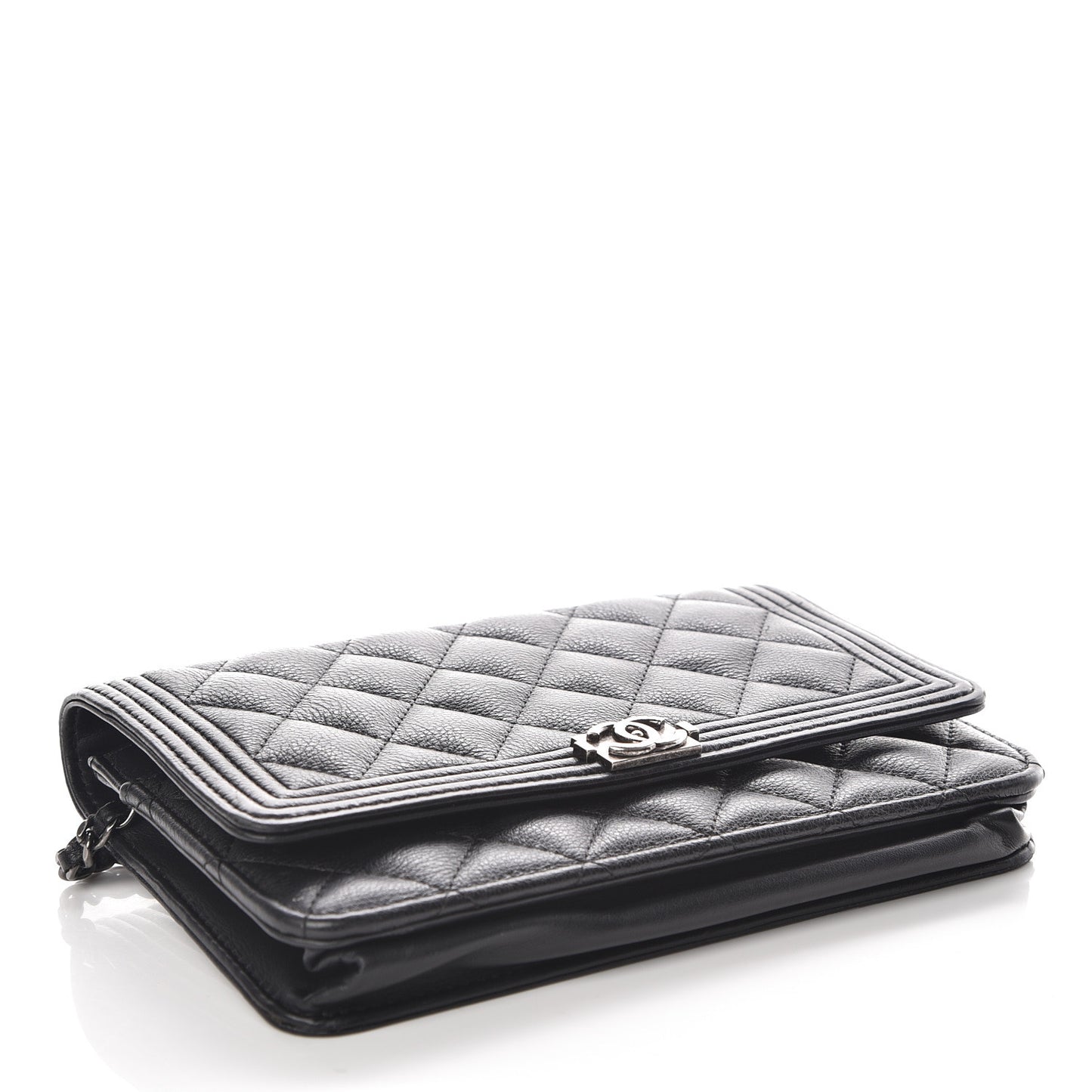 Calfskin Quilted Boy Wallet On Chain WOC Black