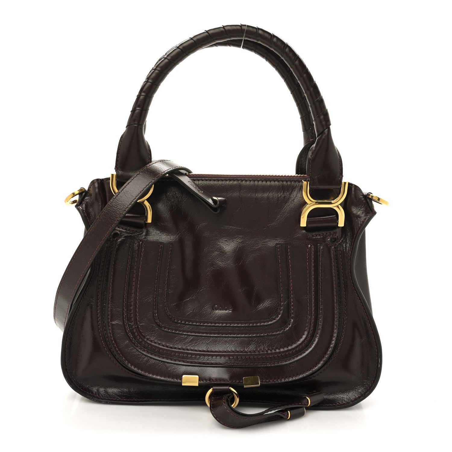 Chloe Shiny Calfskin Small Marcie Satchel  Auburn Red 1 of 12