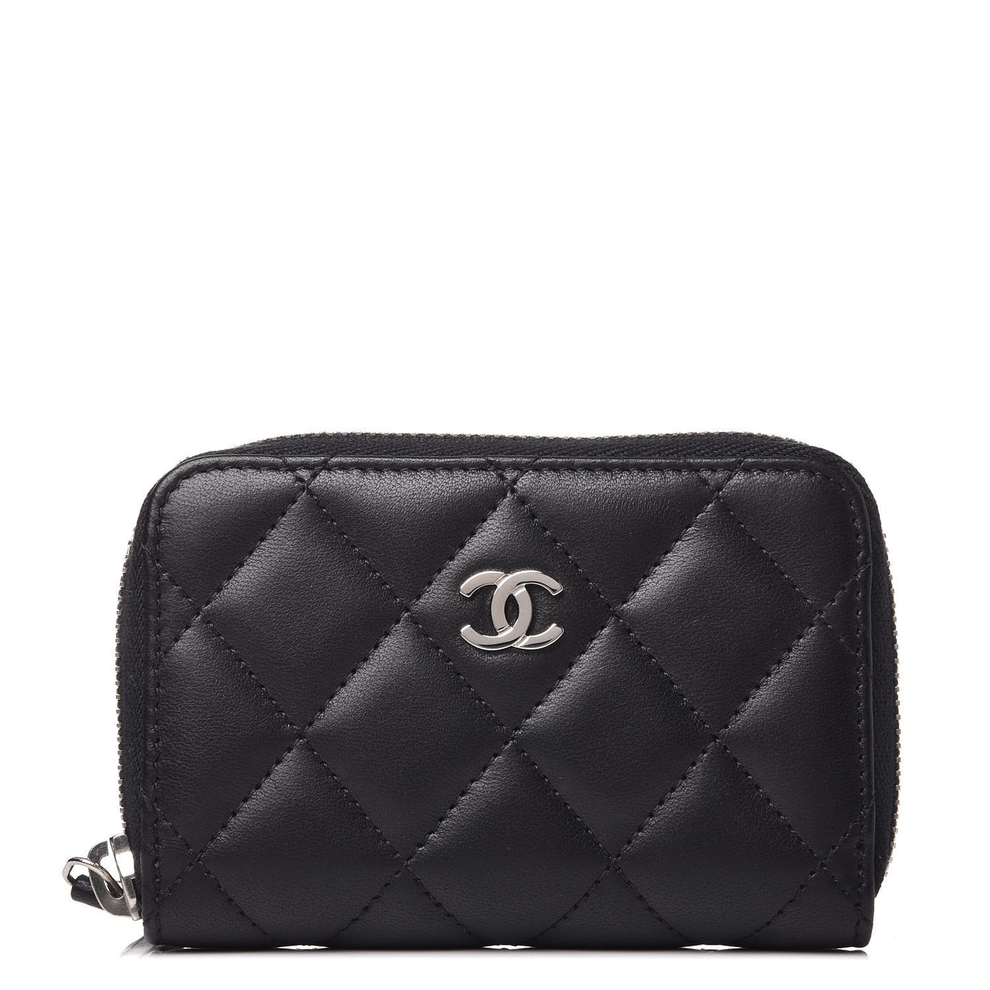 Lambskin Quilted Zip Around Coin Purse Wallet Black