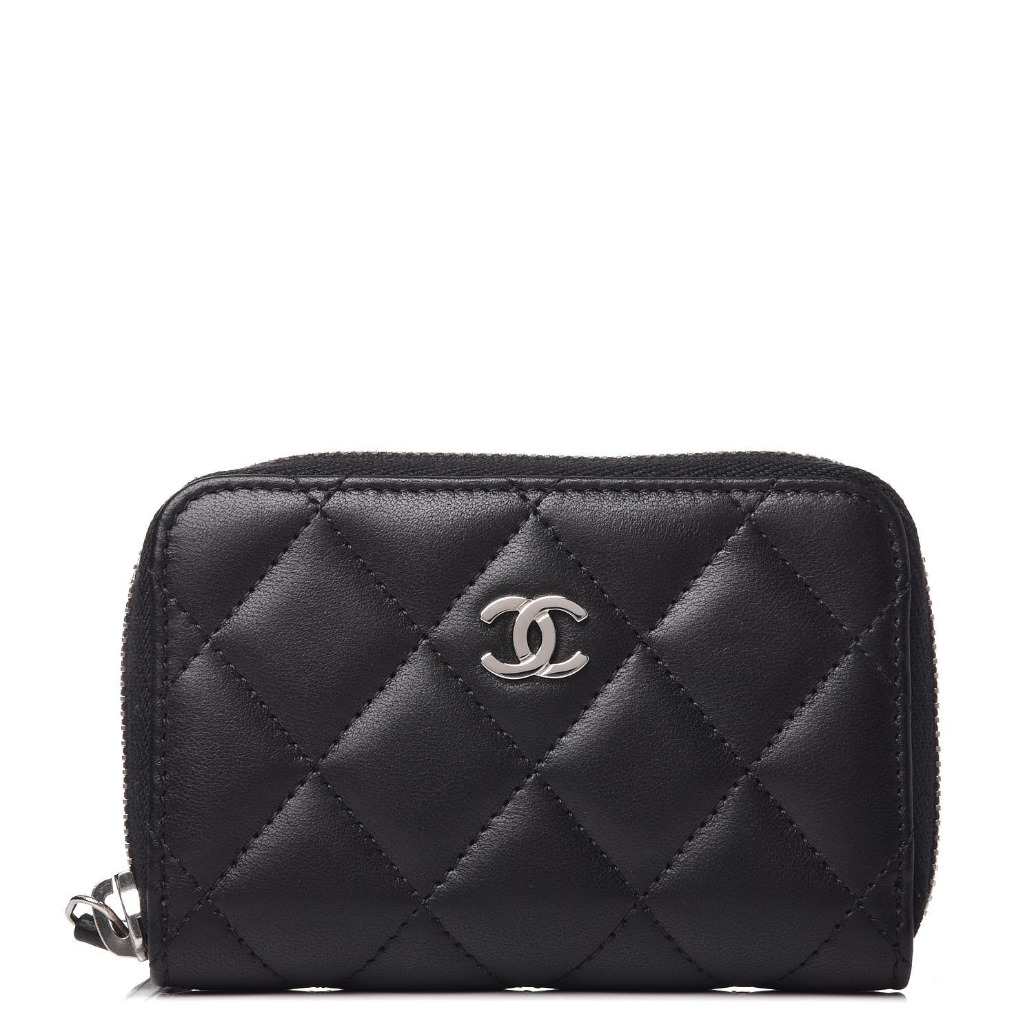 Chanel Lambskin Quilted Zip Around Coin Purse Wallet Black 1 of 8