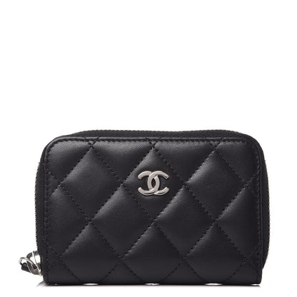 Chanel Lambskin Quilted Zip Around Coin Purse Wallet Black 1 of 8