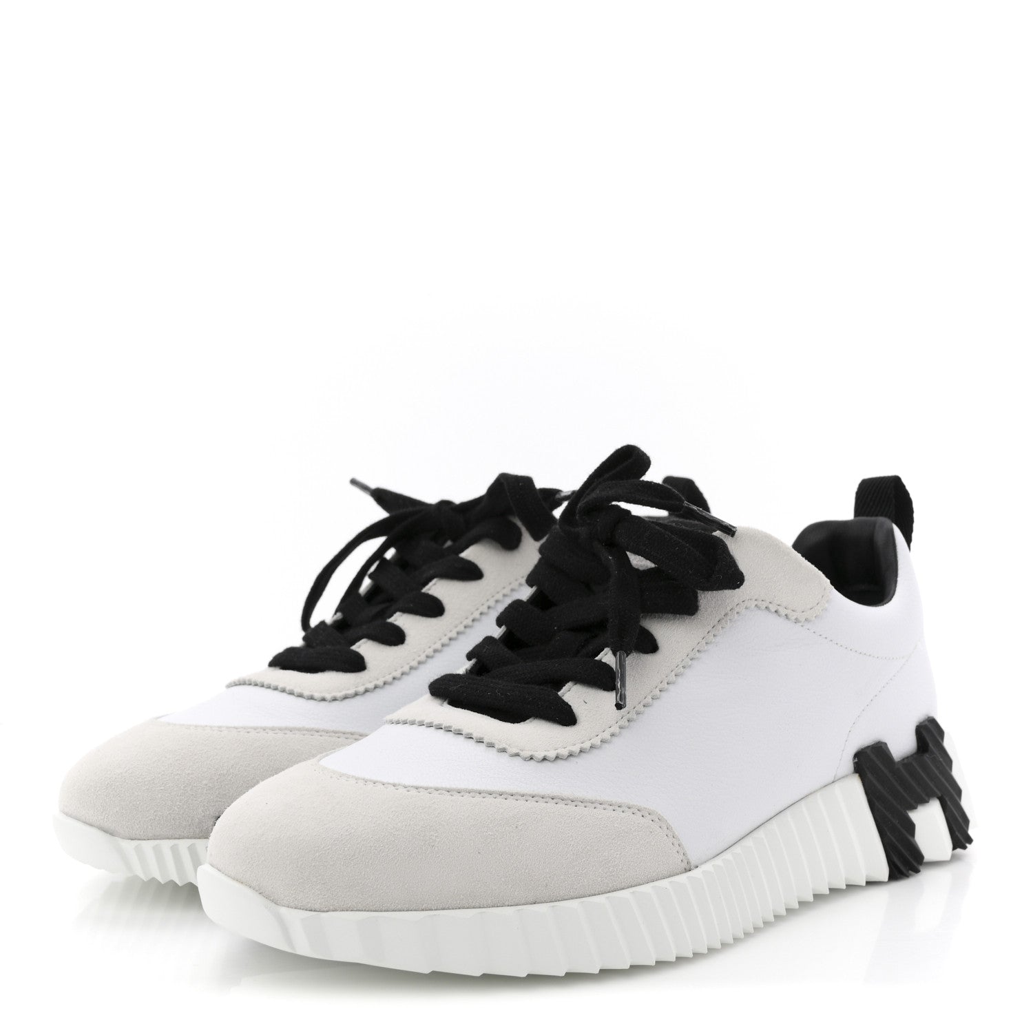 Hermes Sport Goatskin Suede Goatskin Bouncing Sneakers 38.5 White Black 4 of 9