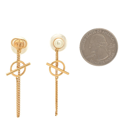 Christian Dior Pearl CD Chain Drop Earrings Gold 2 of 4
