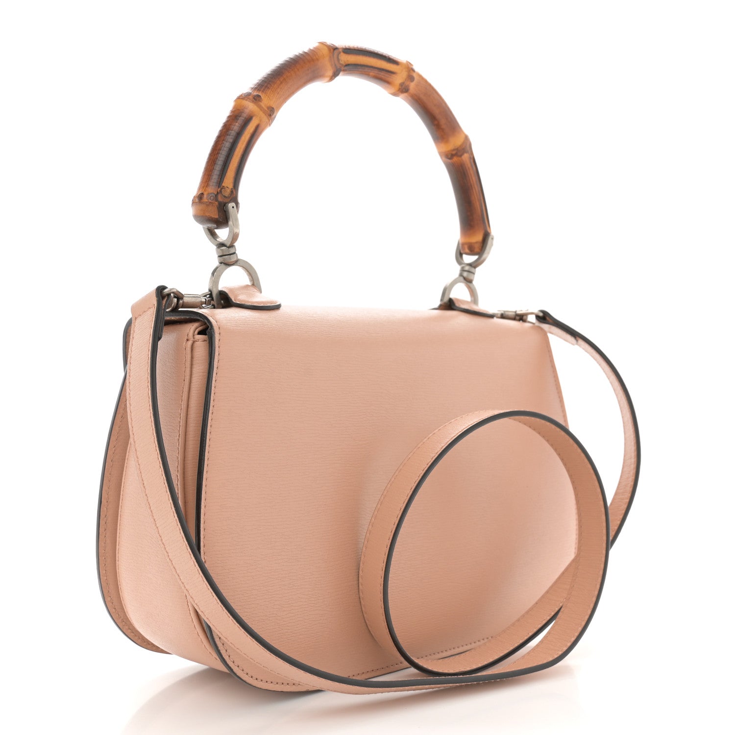 Gucci Shangai Calfskin Small Classic Bamboo Top Handle Bag Pink Apricot 3 of 14
