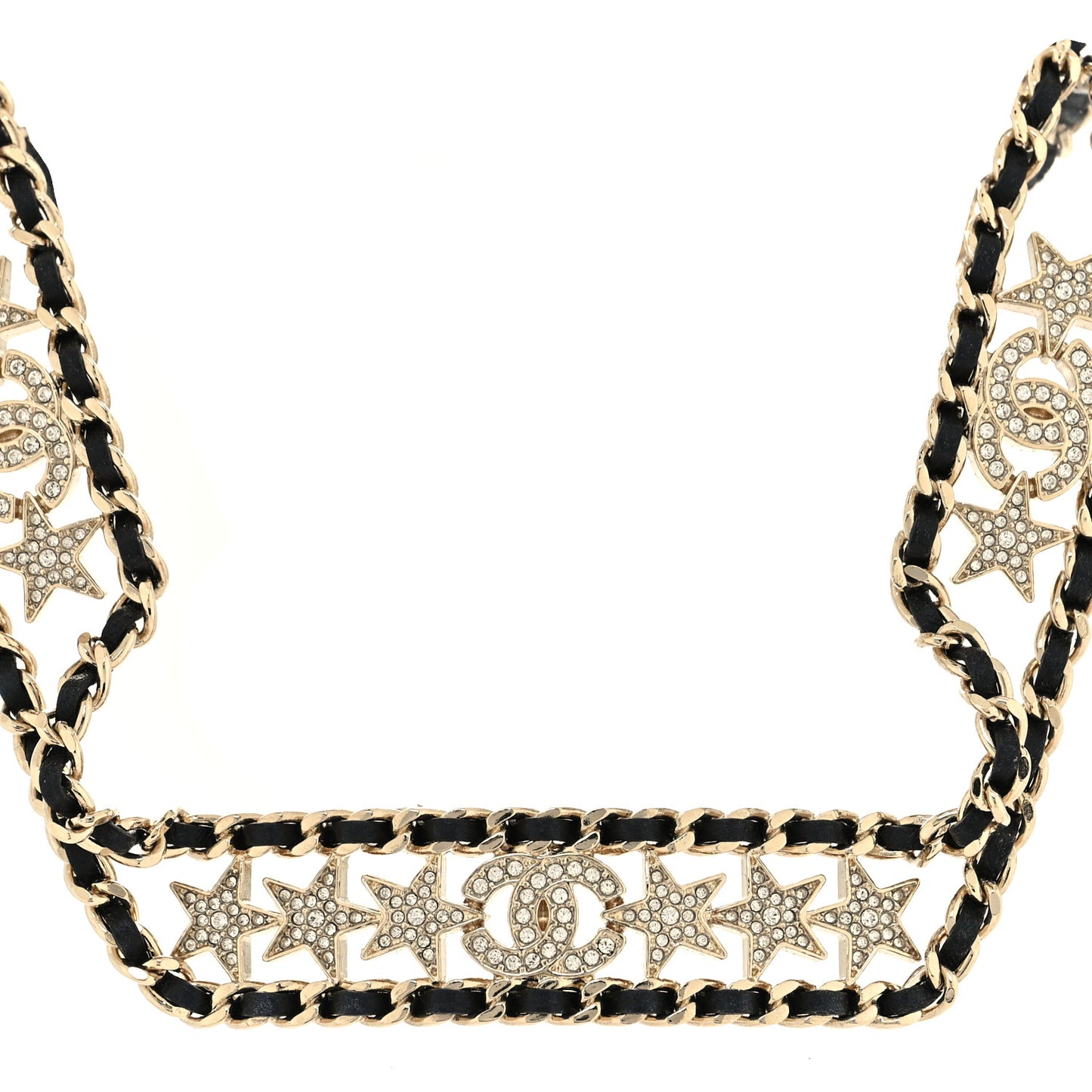 Lambskin Strass Crystal CC Star Choker Necklace Gold