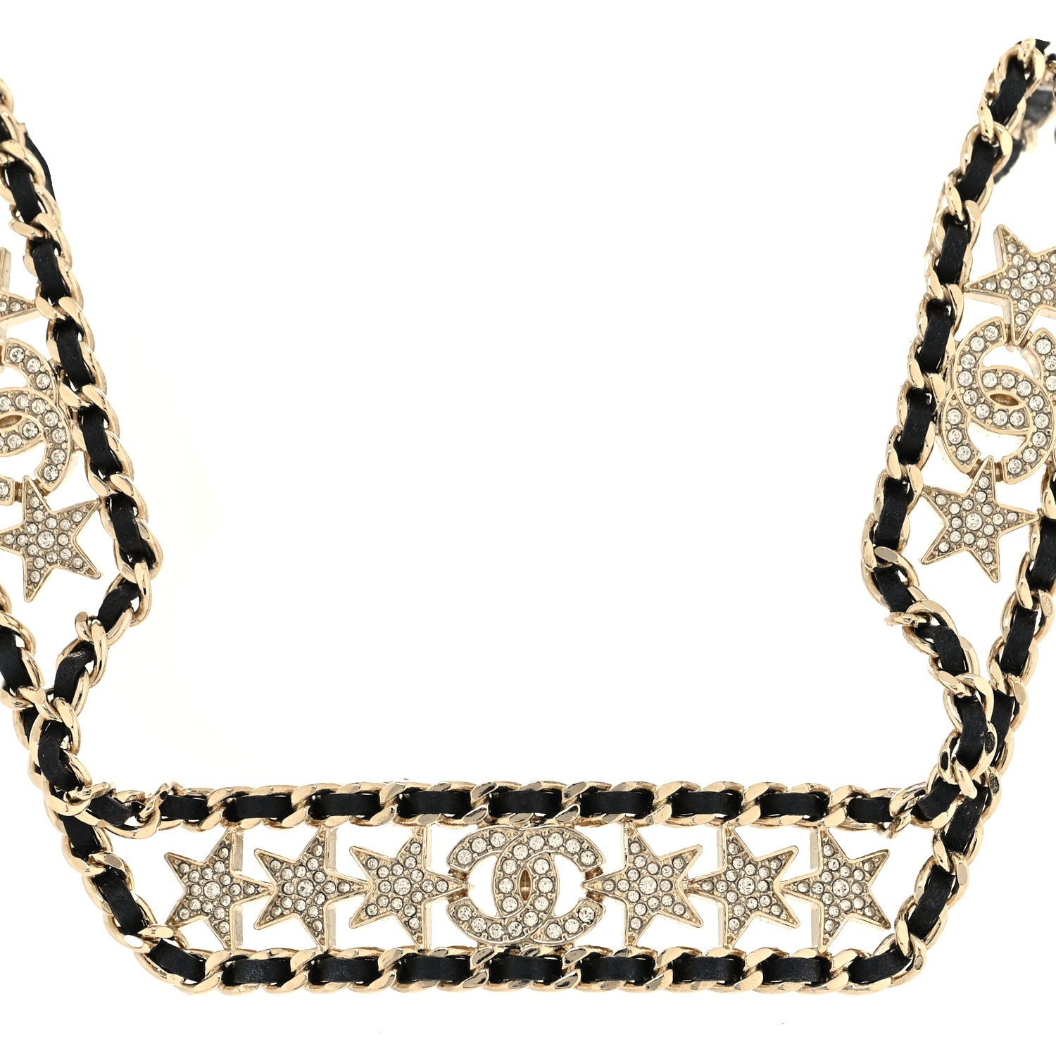 Chanel Lambskin Strass Crystal CC Star Choker Necklace Gold 1 of 5