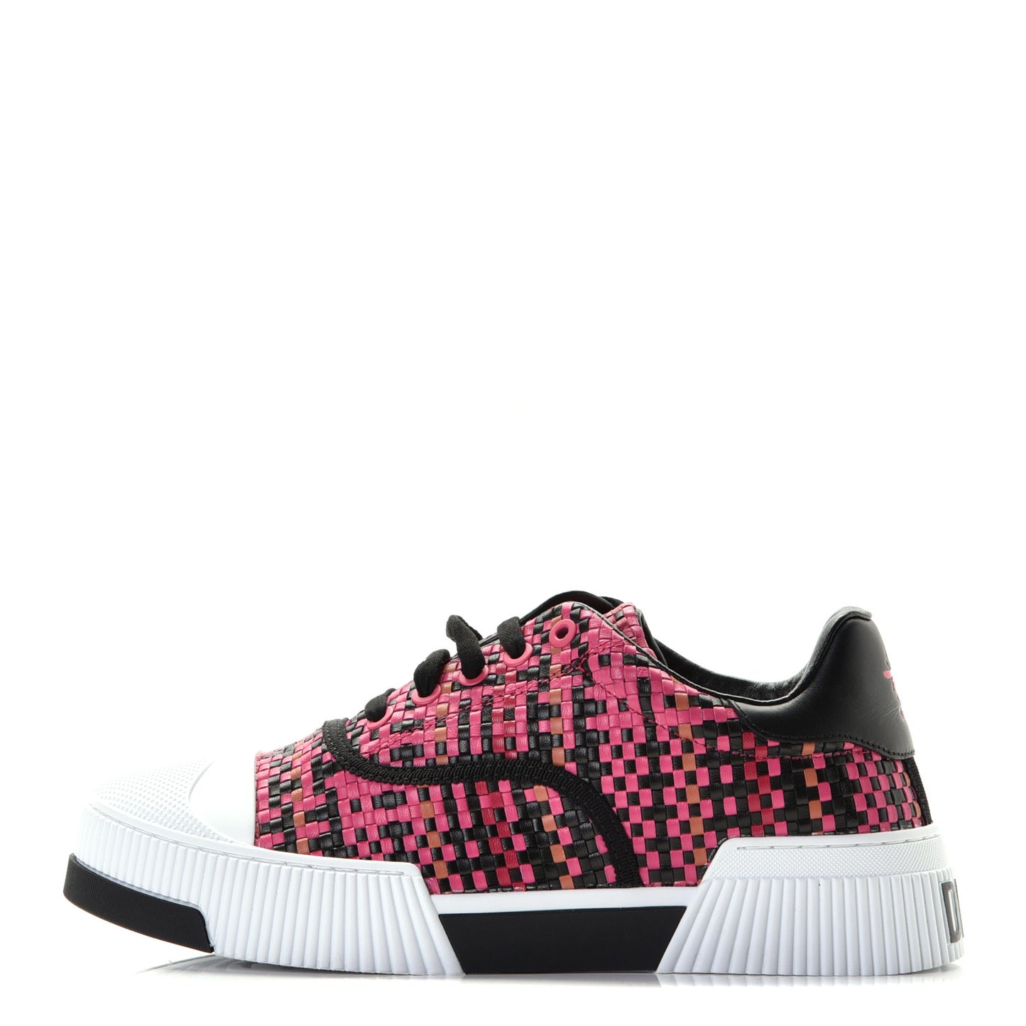 Laminated Lambskin Woven D-Smash Sneakers 36 Fuxia Black