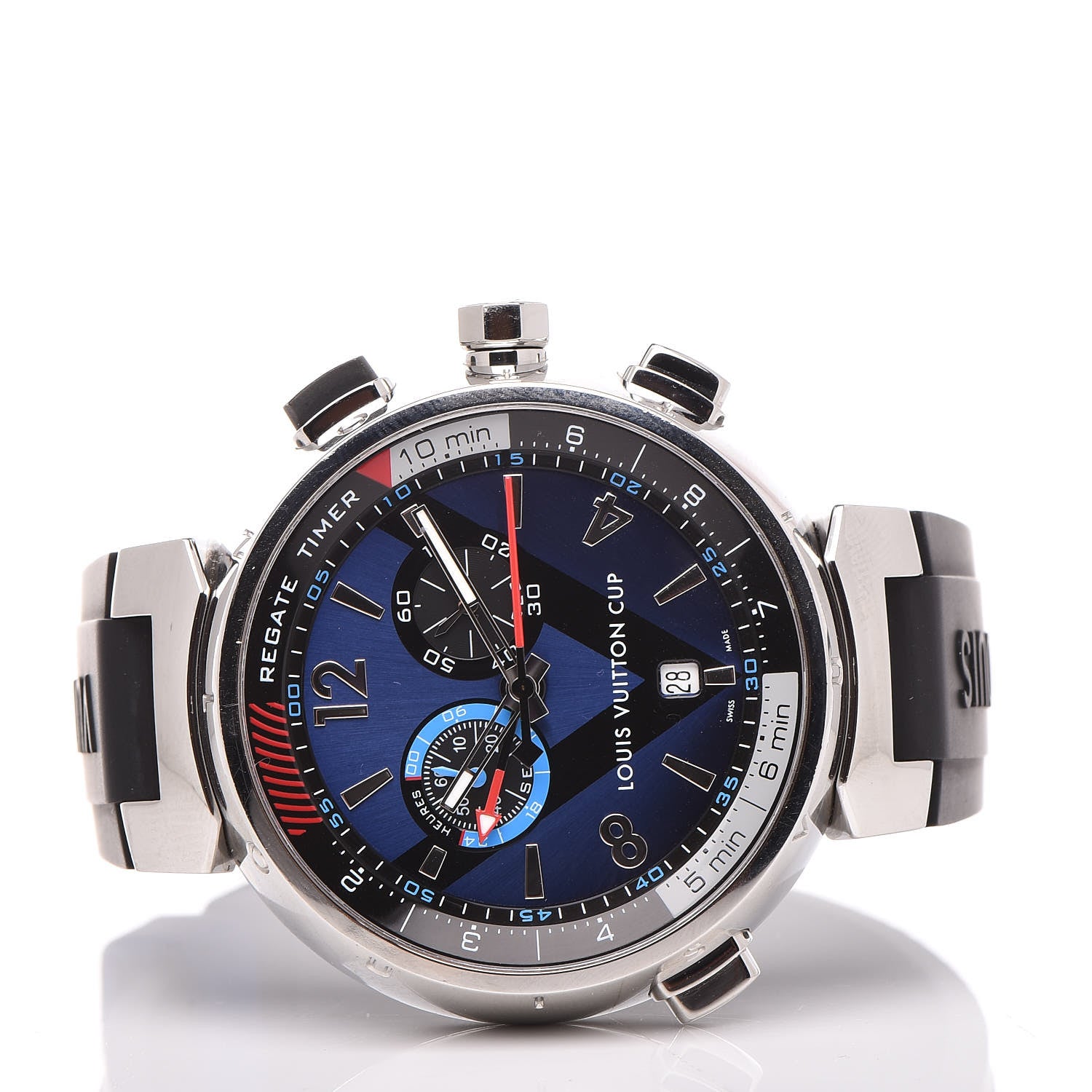 Louis Vuitton Stainless Steel Rubber 44mm Tambour Regatta Quartz Watch Blue 3 of 8