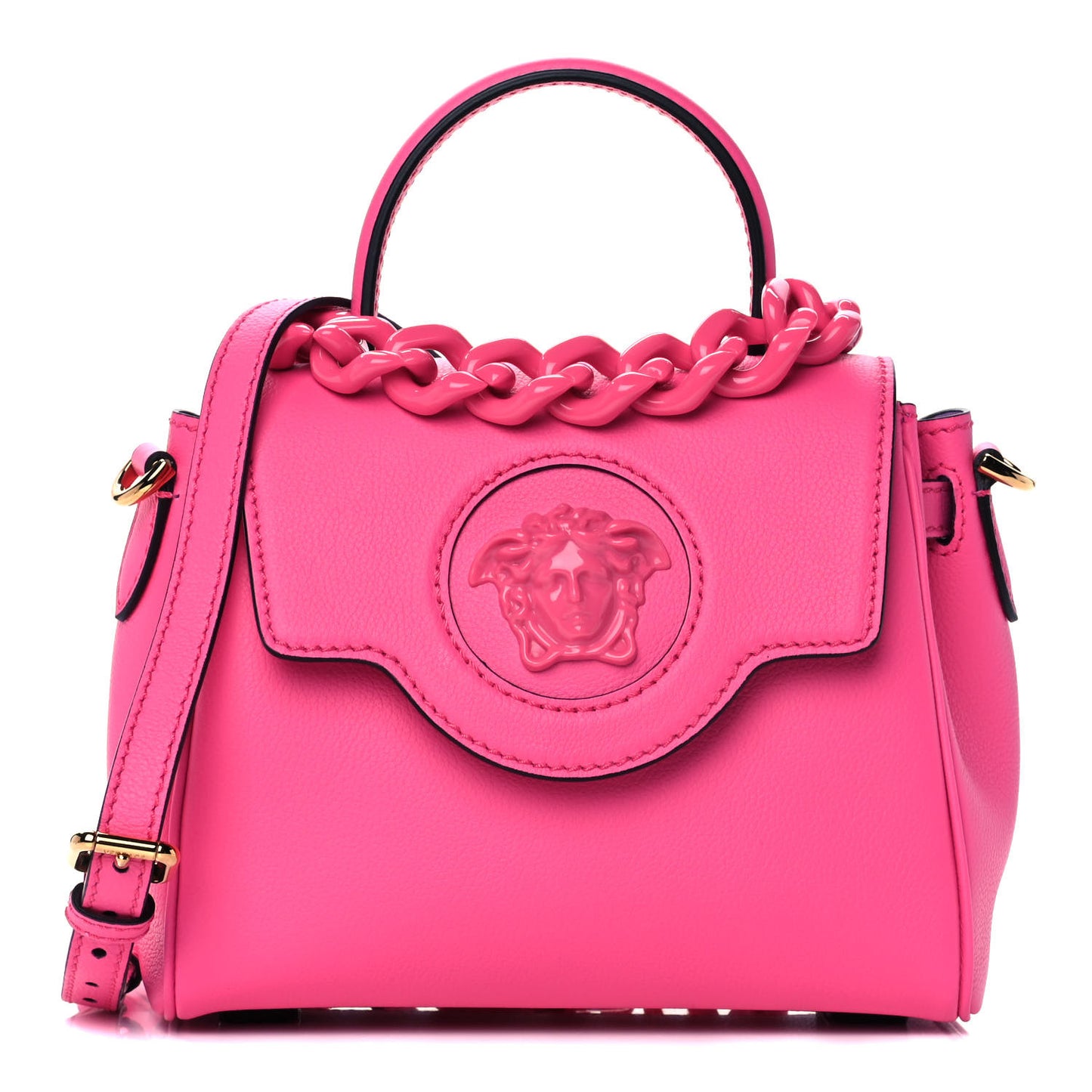 Grained Calfskin Small La Medusa Top Handle Bag Fuchsia