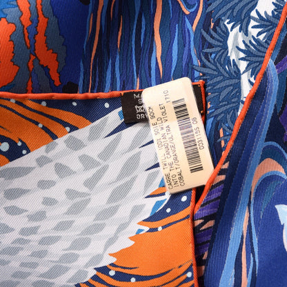 Hermes Silk Into the Canadian Wild Scarf 90 Cobalt Orange Ultraviolet 10 of 10