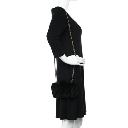 Chanel Rabbit Fur Small Clutch With Chain Black 2 of 10