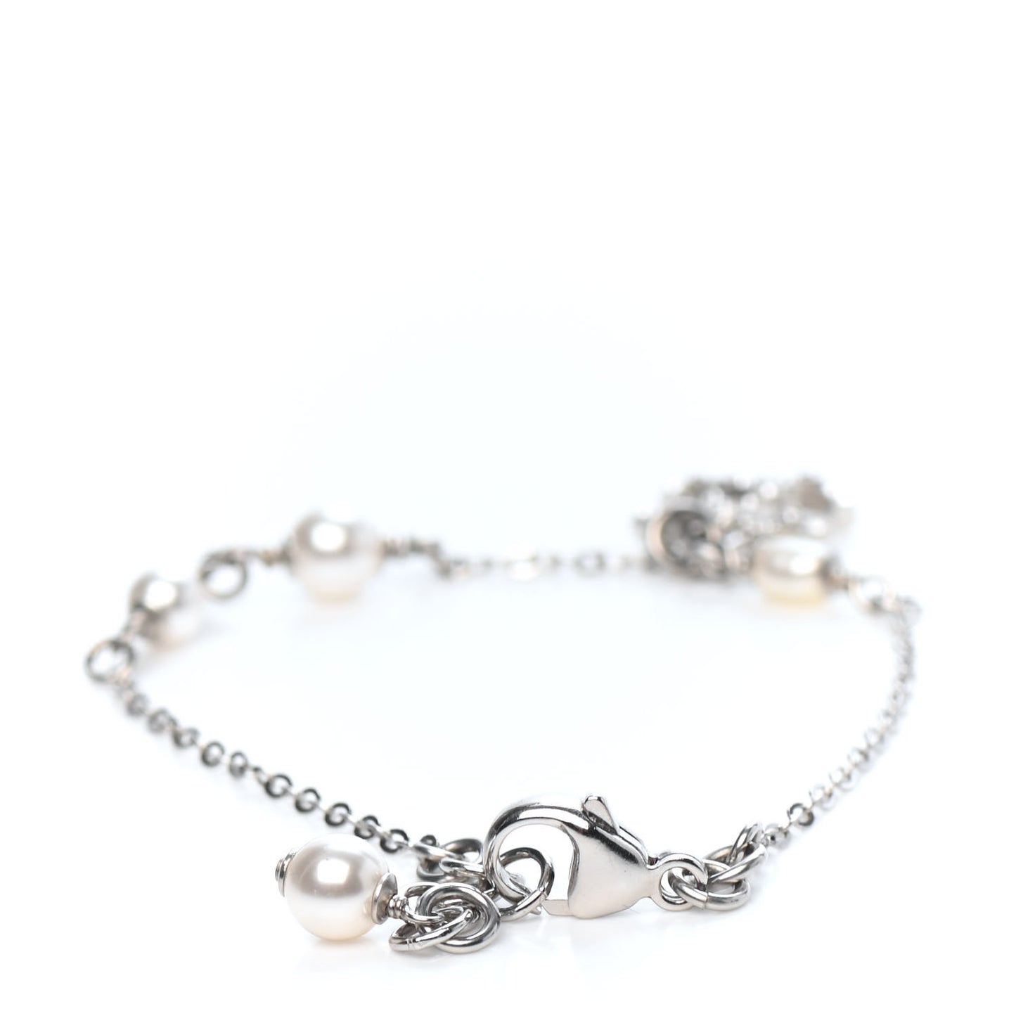 Pearl Crystal CC Bracelet Silver
