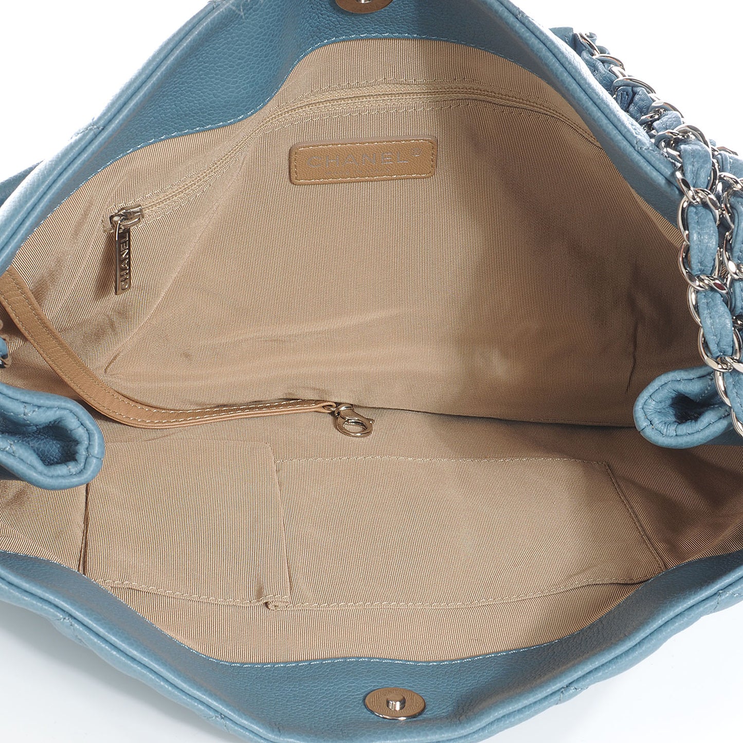 Caviar Expandable Zip Shoulder Bag Blue