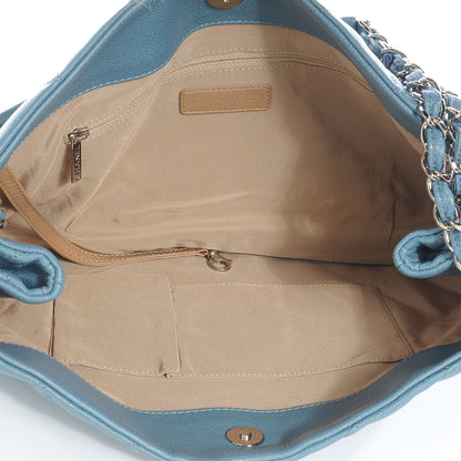 Chanel Caviar Expandable Zip Shoulder Bag Blue 5 of 7