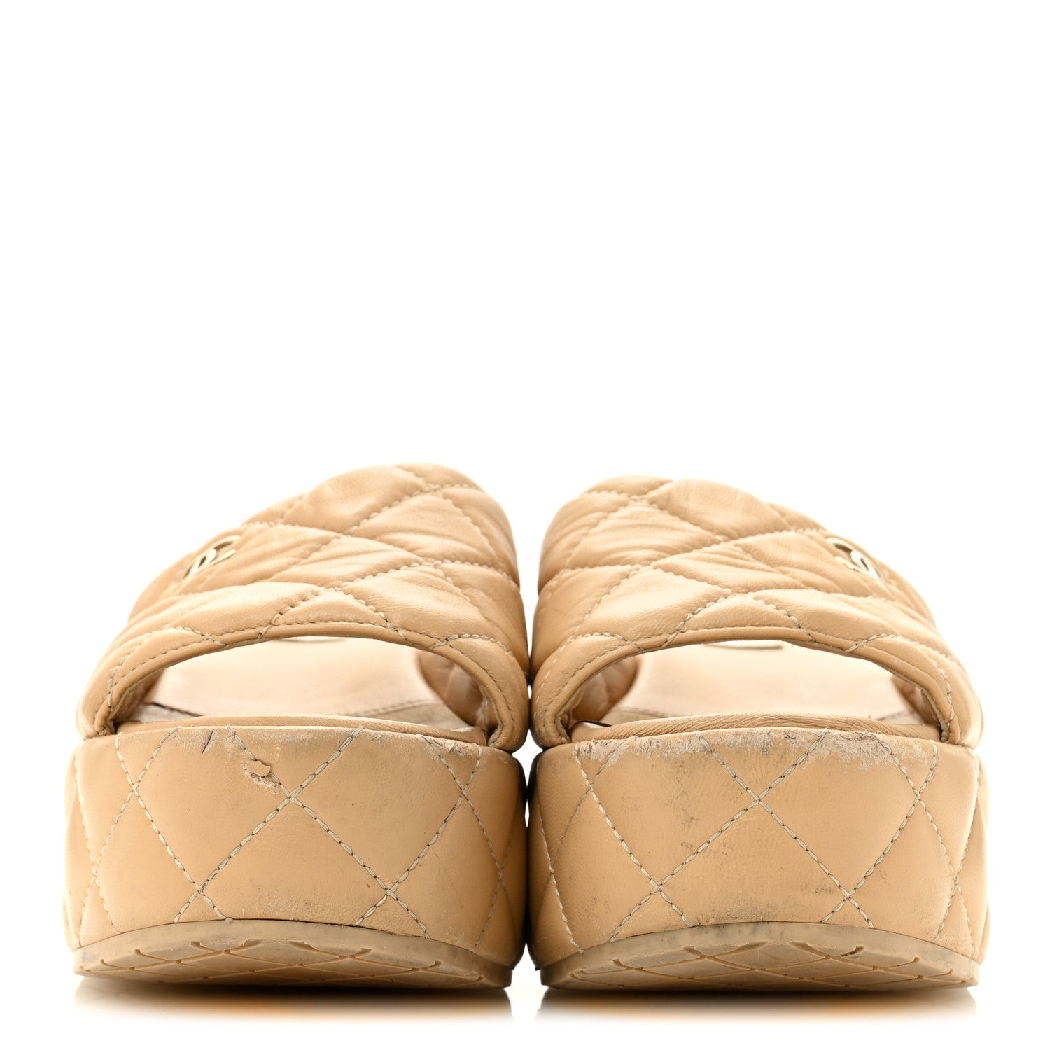 Chanel Lambskin Quilted CC Mules Wedge Sandals 36 Beige 3 of 11