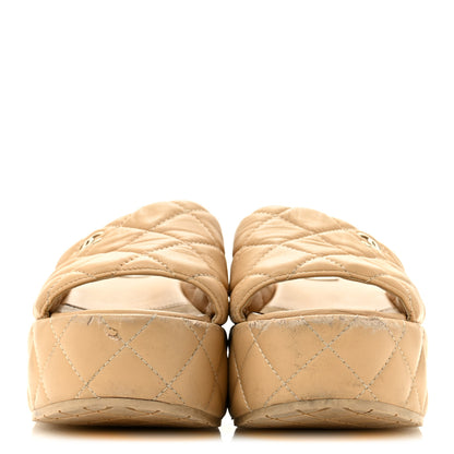 Chanel Lambskin Quilted CC Mules Wedge Sandals 36 Beige 3 of 11
