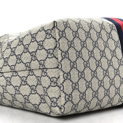 Gucci GG Supreme Monogram Textured Calfskin Web Medium Ophidia Shopping Tote Beige Blue 8 of 9