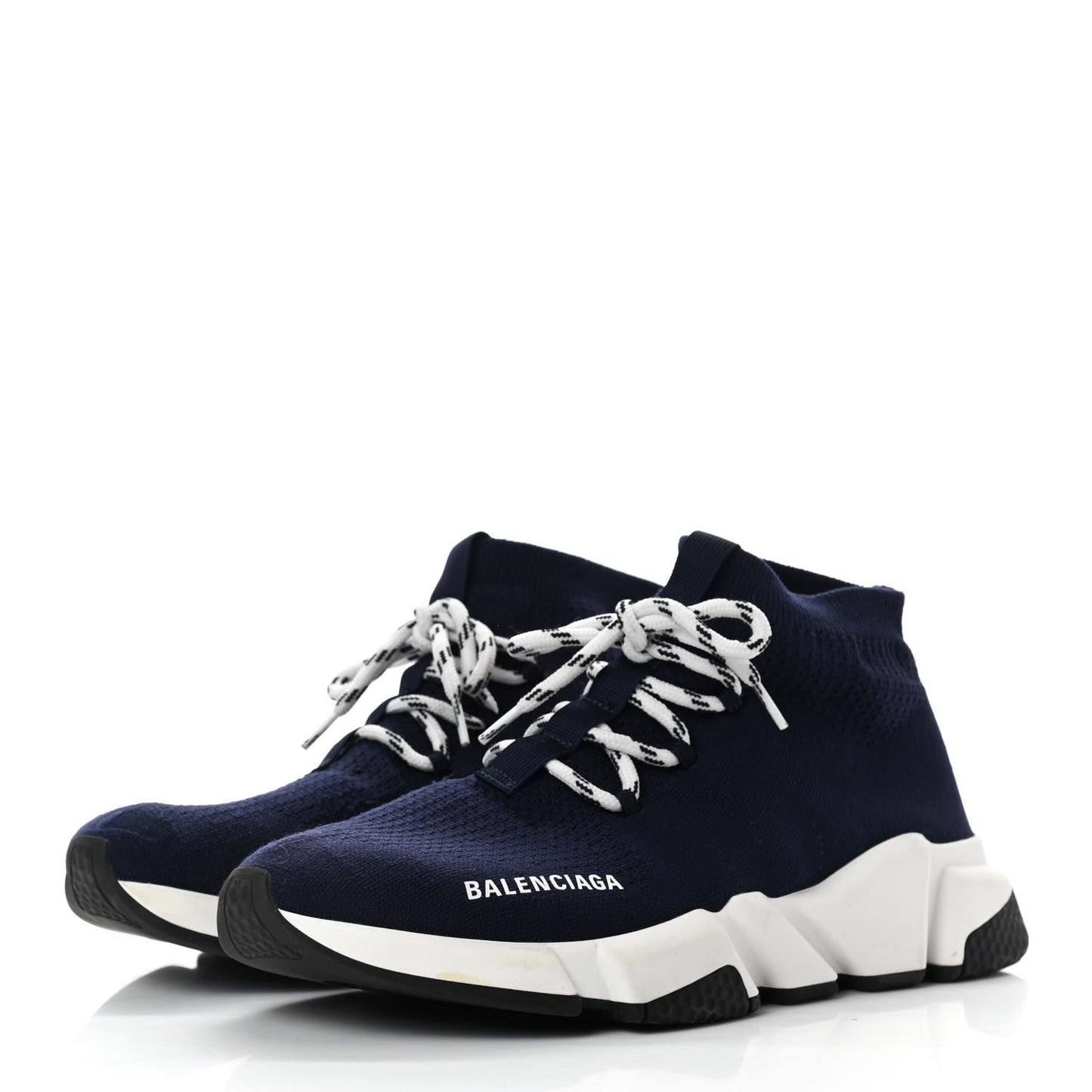 Knit Womens Speed Lace Up Sneakers 40 Navy White