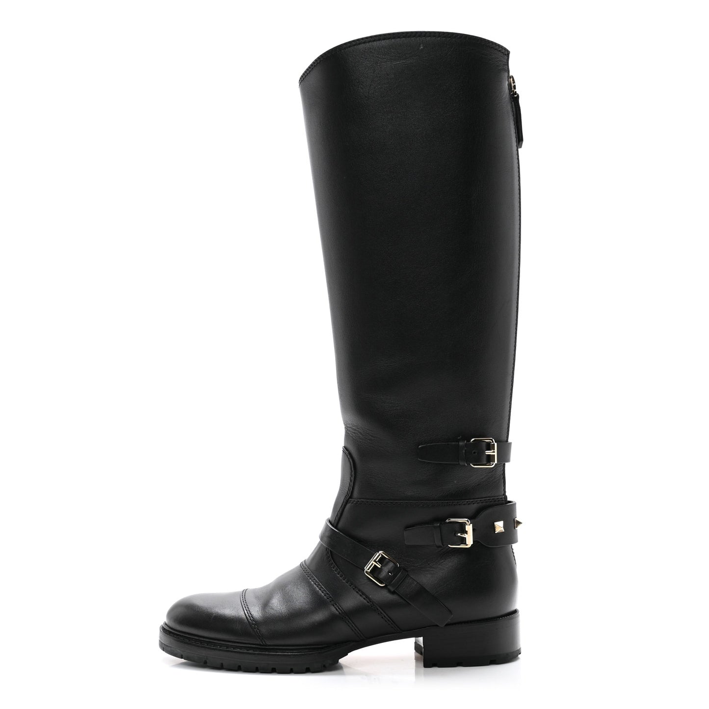 Calfskin Knee High Flat Boots 38.5 Black