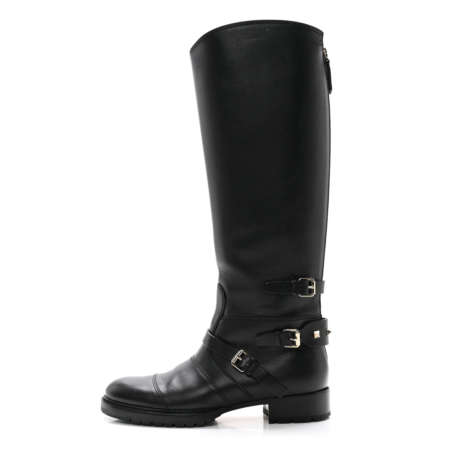 Valentino Garavani Calfskin Knee High Flat Boots 38.5 Black 1 of 11