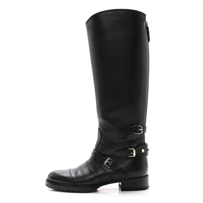 Valentino Garavani Calfskin Knee High Flat Boots 38.5 Black 1 of 11