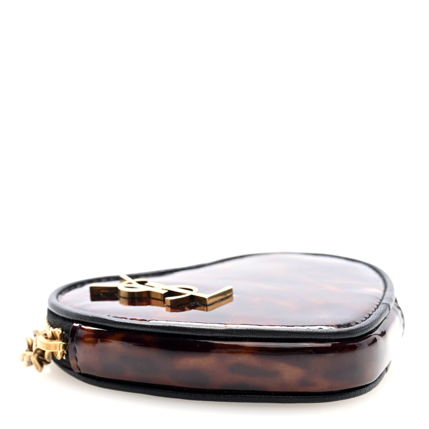 Patent Leopard Print Monogram Heart Key Pouch Tortoise Brown Black