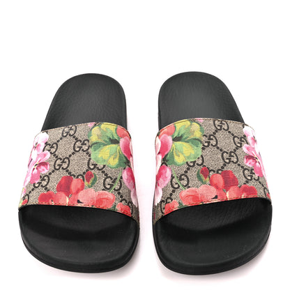 Gucci GG Supreme Monogram Blooms Slide Sandals 38 Beige Multicolor 2 of 9