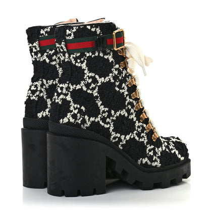 Gucci Tweed GG Monogram Lace Up Combat Ankle Boots 36.5 Black 4 of 7