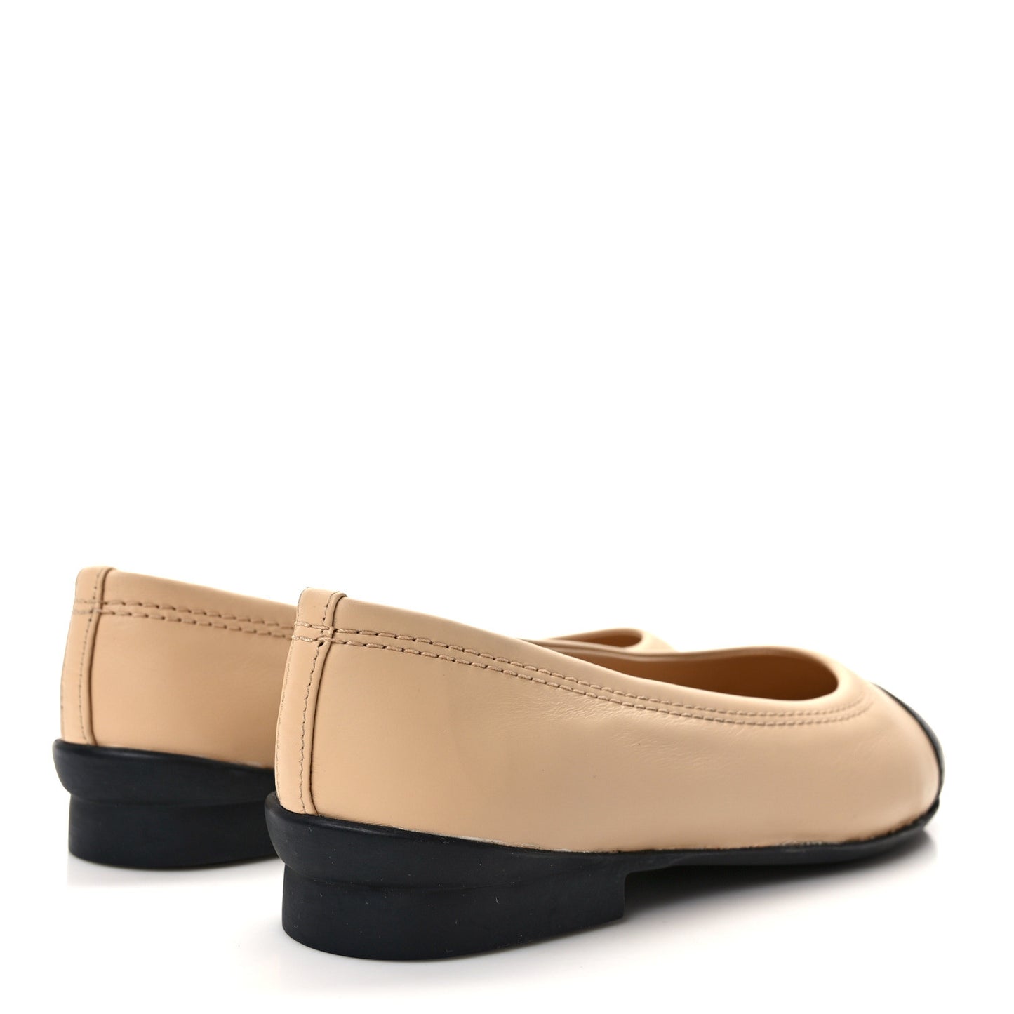 Lambskin Cap Toe CC Uniform Ballerina Flats 35.5 Beige Black