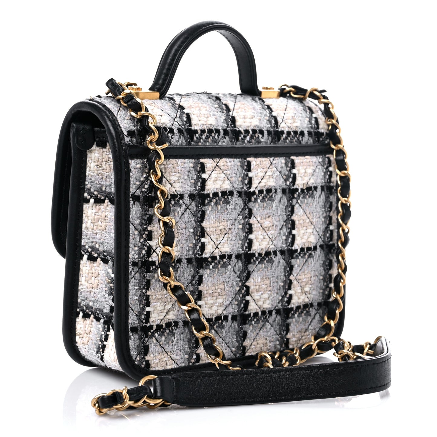 Tweed Calfskin School Memory Mini Top Handle Flap Ecru Grey Beige Black