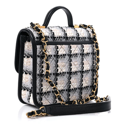 Chanel Tweed Calfskin School Memory Mini Top Handle Flap Ecru Grey Beige Black 3 of 10