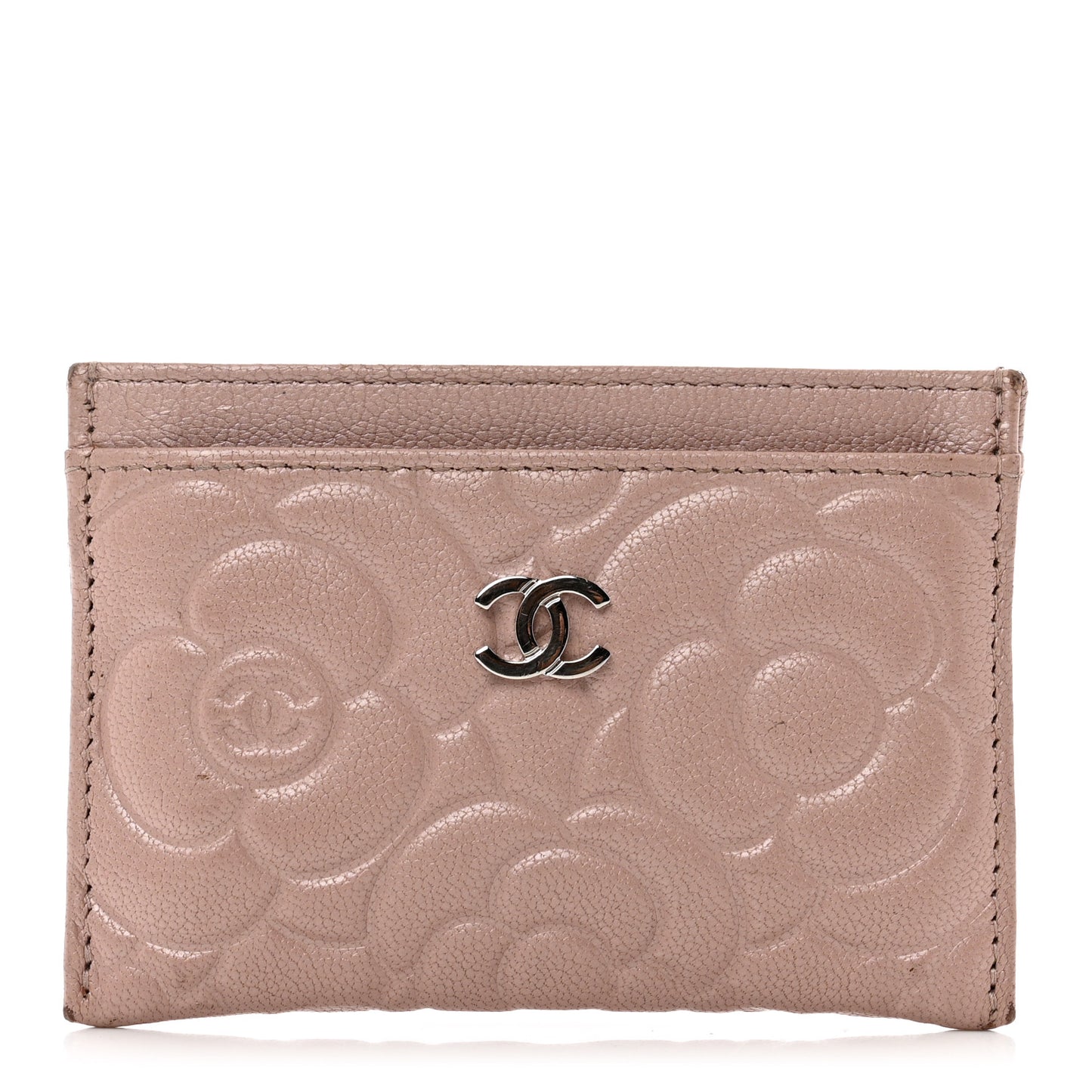 Goatskin Camellia Embossed Card Holder Light Pink