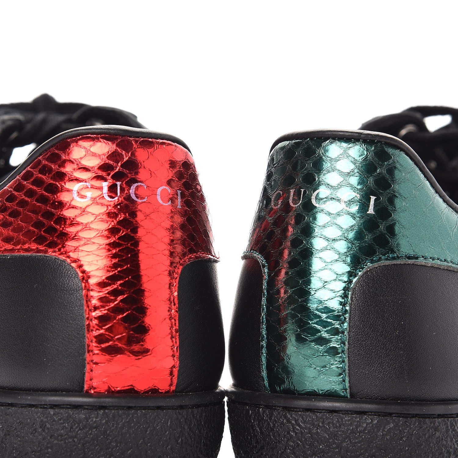 Gucci Calfskin Ayers Web Pierced Heart Embroidered Ace Sneakers 38.5 Black 11 of 12
