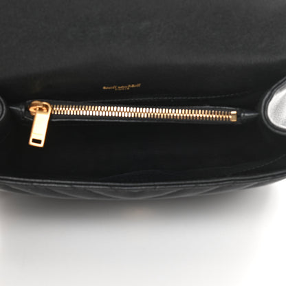 Saint Laurent Sheepskin Matelasse Chevron Monogram Medium College Bag Black 5 of 14