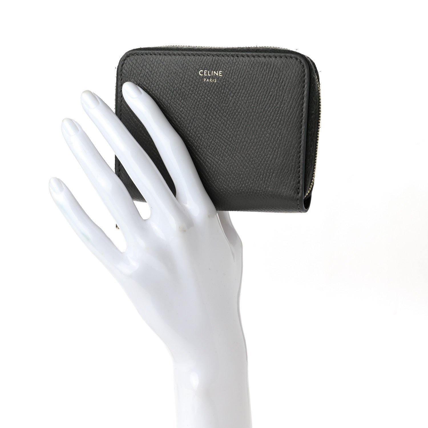 Celine Grained Calfskin Compact Zipped Wallet Grey 2 of 10