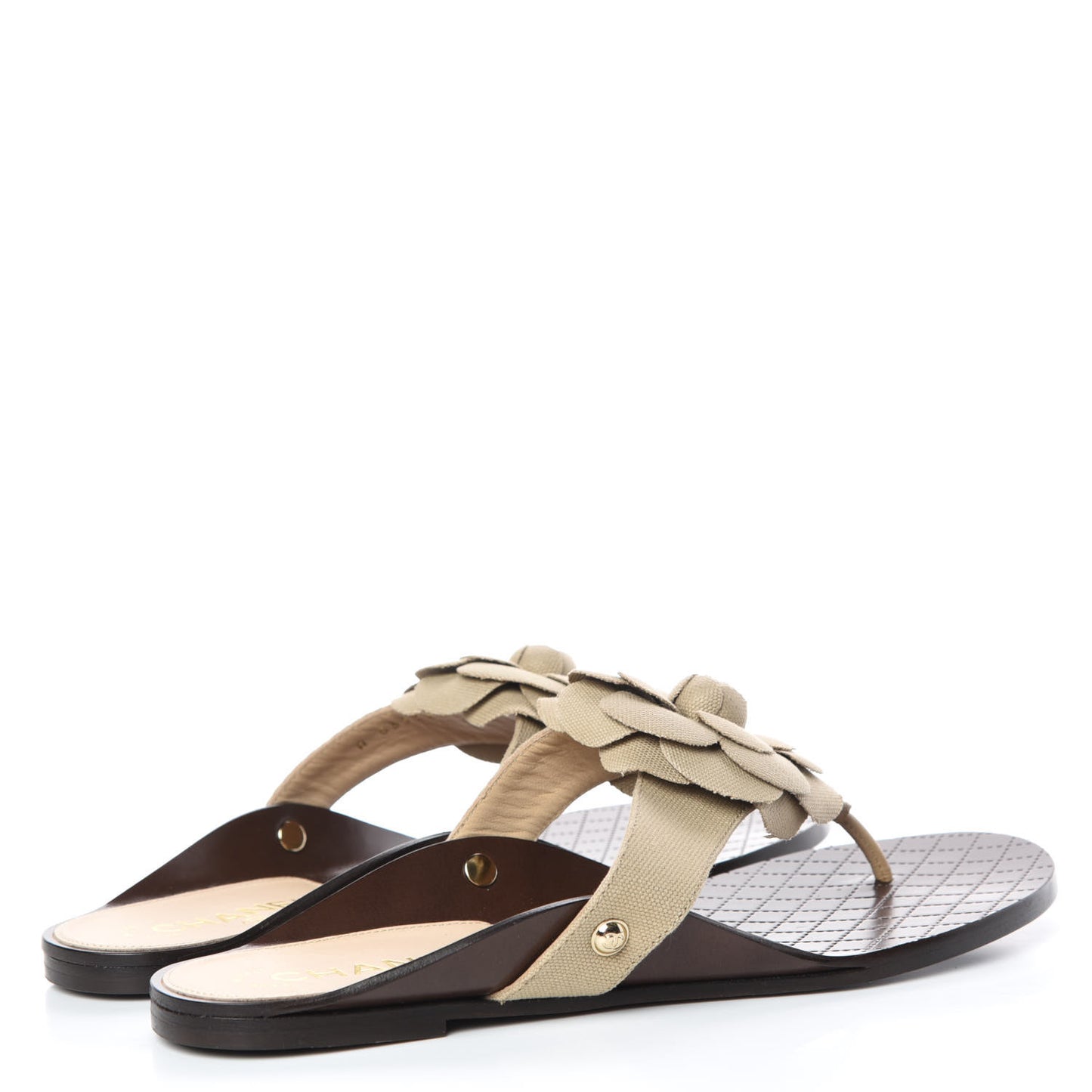 Fabric Camellia Thong Sandals 40 Beige