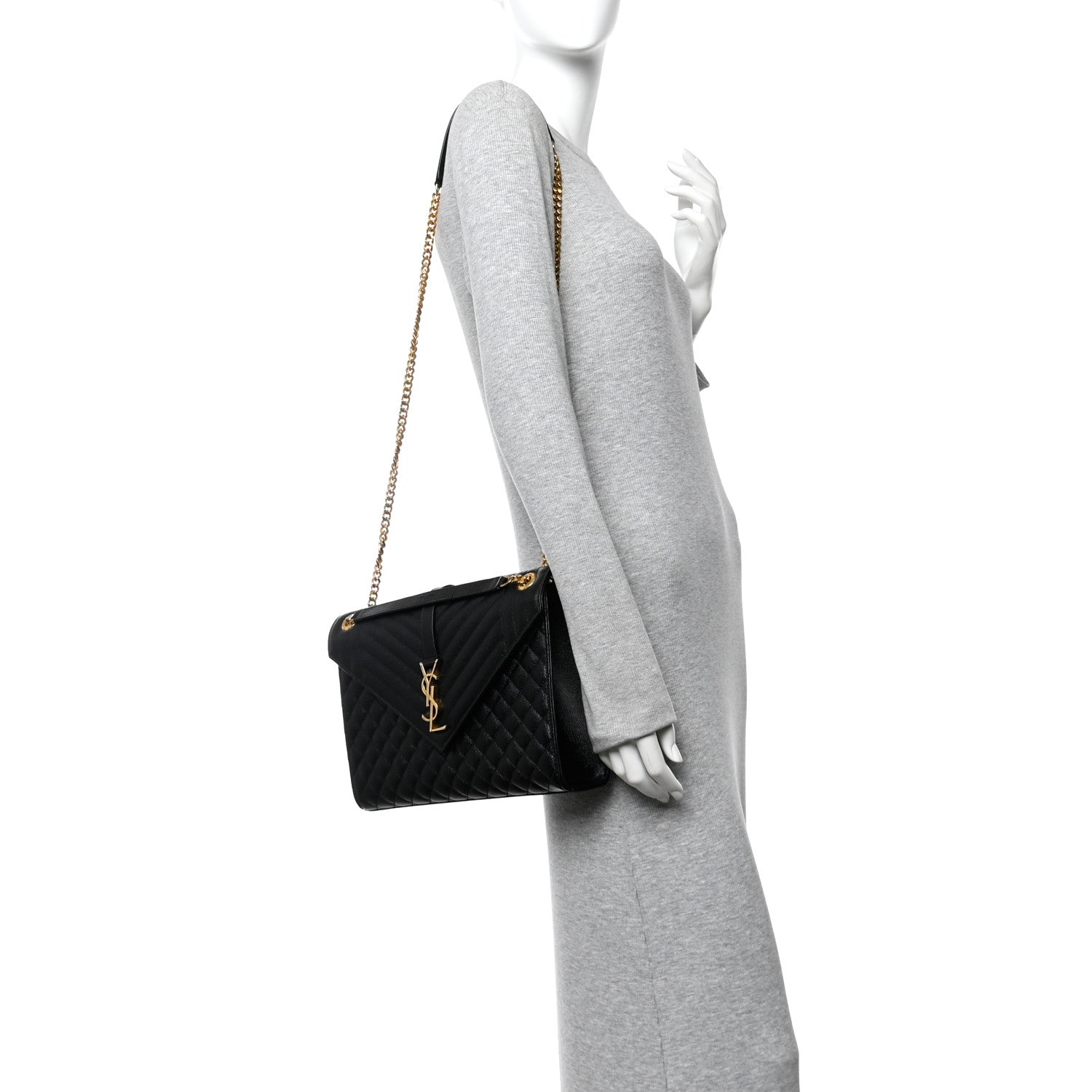 Saint Laurent Grain De Poudre Textured Mixed Matelasse Large Triquilt Monogram Satchel Black 2 of 12