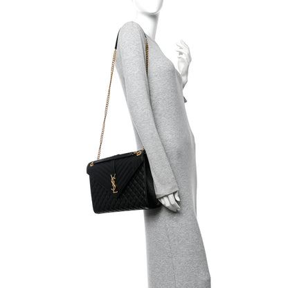 Saint Laurent Grain De Poudre Textured Mixed Matelasse Large Triquilt Monogram Satchel Black 2 of 12