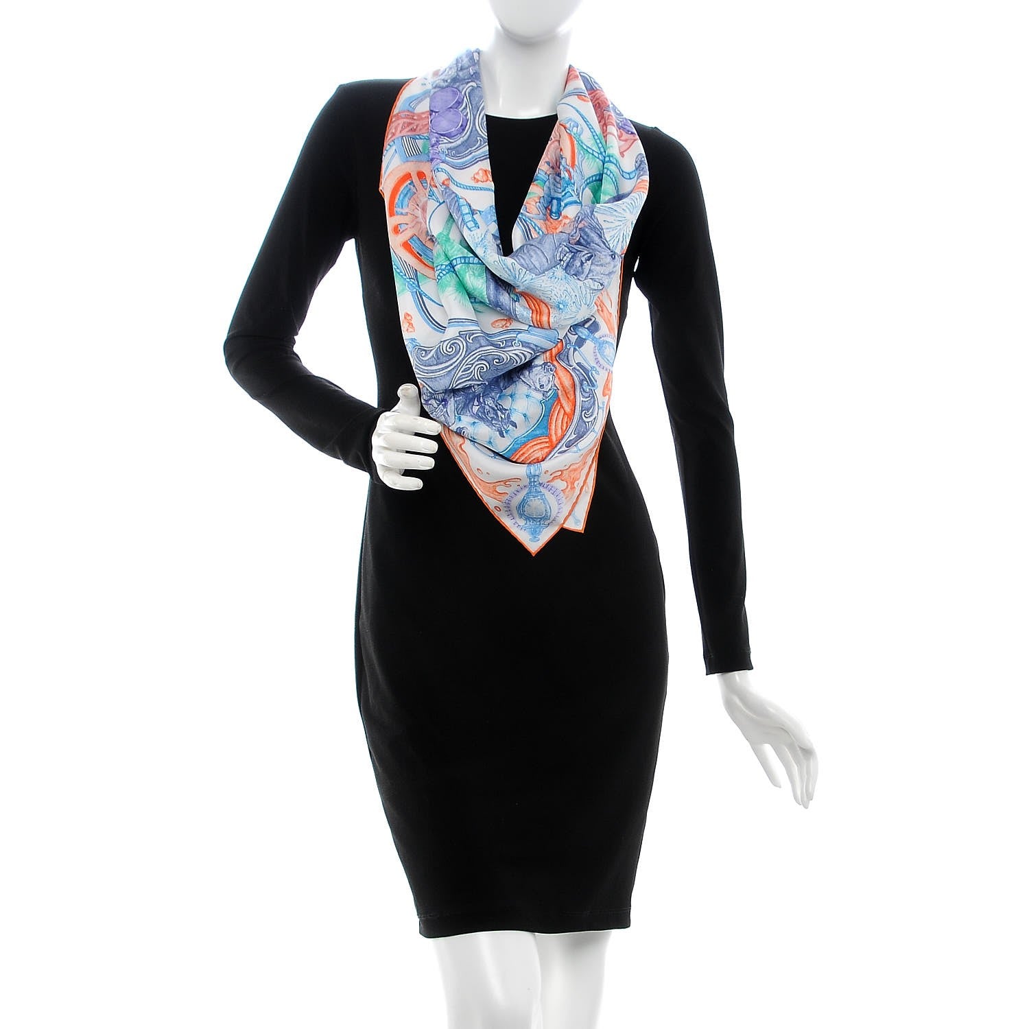 Hermes Silk Horsawards Scarf 90 Blanc Orange Bleu 2 of 11