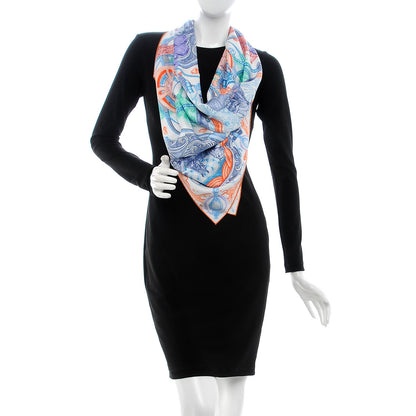 Hermes Silk Horsawards Scarf 90 Blanc Orange Bleu 2 of 11