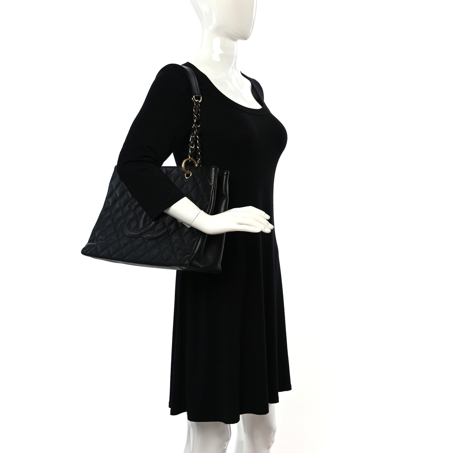 Caviar Quilted Grand Shopping Tote GST Black