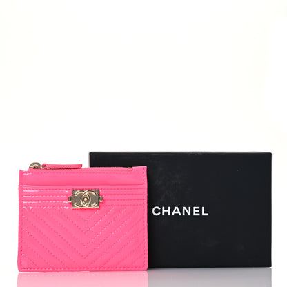 Chanel Patent Chevron Quilted Boy Zip Card Holder Neon Pink 11 of 11