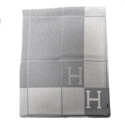 Hermes Wool Cashmere Avalon III Blanket Ecru Gris Clair 1 of 3