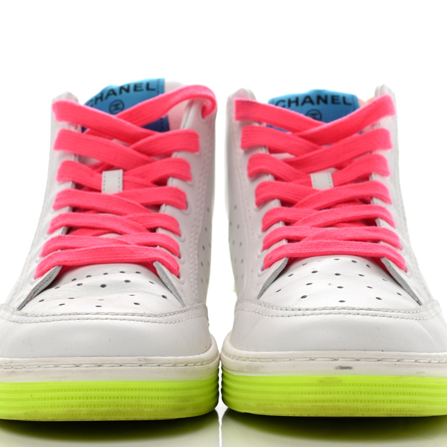 Chanel Calfskin Womens Logo High Top Sneakers 37 White Multicolor 13 of 13