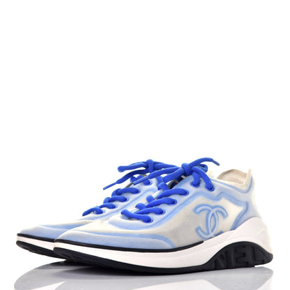 Chanel Calfskin Mesh Lycra Womens Logo Sneakers 38 White Blue 3 of 8