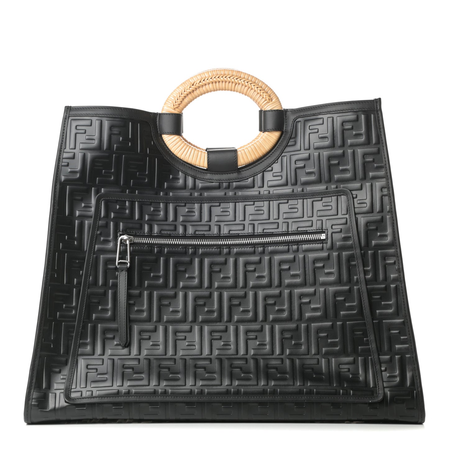 Vitello Century Wicker FF 1974 Embossed Large Runaway Shopper Tote Black