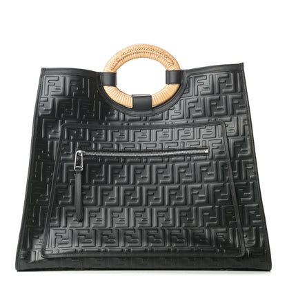 Fendi Vitello Century Wicker FF 1974 Embossed Large Runaway Shopper Tote Black 1 of 12