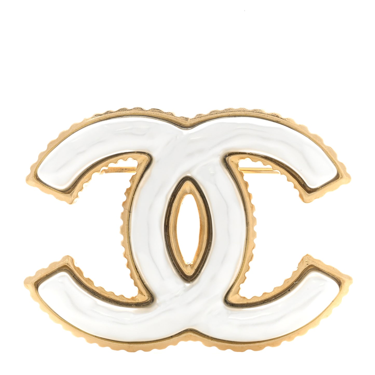 Metal Enamel CC Brooch Gold White