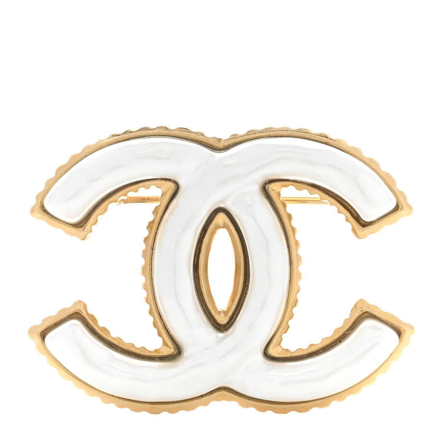 Chanel Metal Enamel CC Brooch Gold White 1 of 6